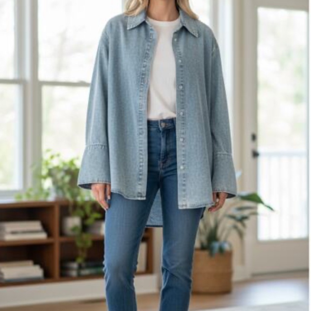 WeWoreWhat Acid Wash Denim Button Down Shirt Revolve